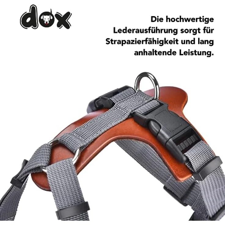 DDOXX Hundegeschirr Leder - Anti Zug Hundegeschirr - Strapazierfähig Hundegeschirre - Brustgeschirr für Hunde - Geschirr Hund - Verstellbares Ledergeschirr für Hunde - 44x44x2 cm – Bild 4