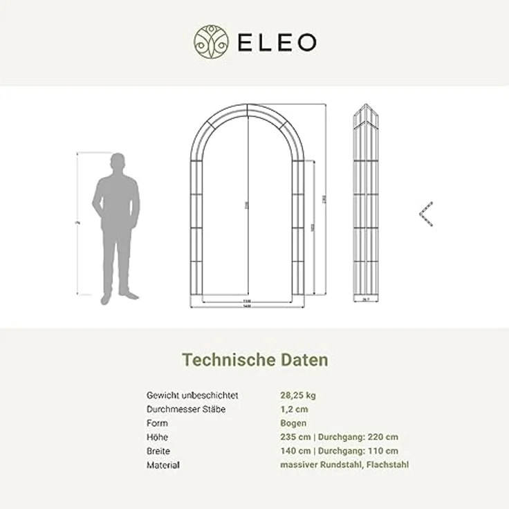 ELEO Rosenbogen Matera, 235 cm x 140 cm, feuerverzinkte Rankhilfe für Kletterpflanzen – Bild 5