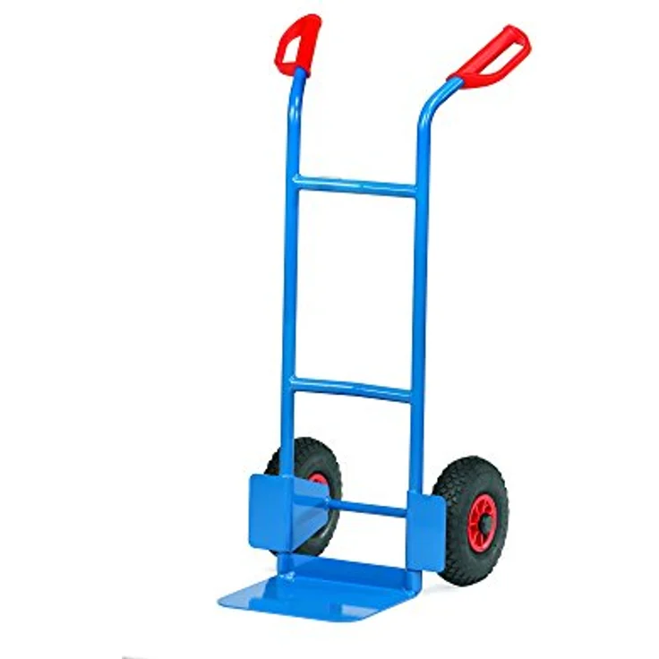 Fetra B1125L Handkarre, Transportwagen aus Stahlblech mit 200 kg Tragkraft, pulverbeschichtet in blau RAL 5007, mit Sicherheitsgriffen und luftbereiften Rädern – Bild 2