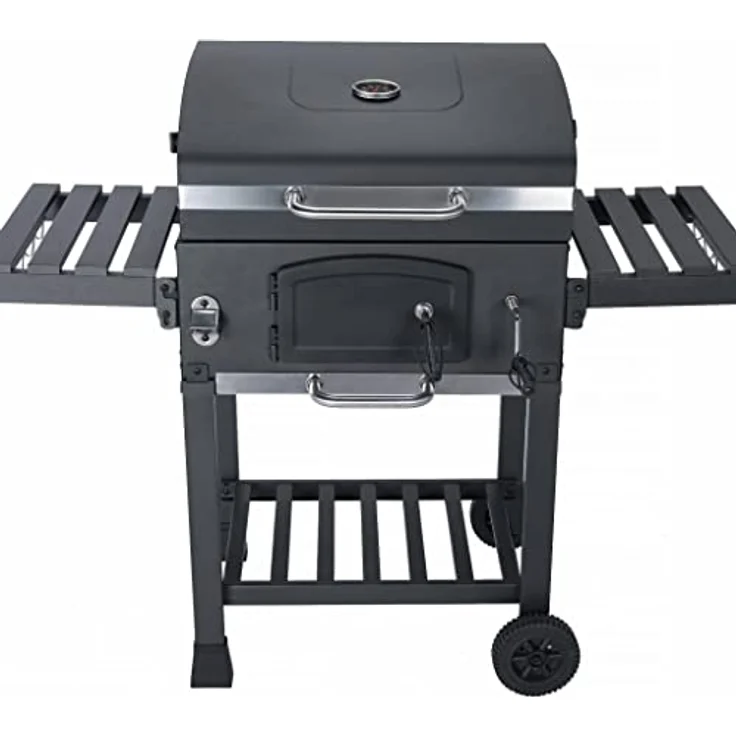 Alice's Garden Holzkohlegrill Bernard Schwarz - Räuchergrill mit Aschesammler, Belüftern, verstellbarem Holzkohlebehälter und Klappregalen - Schwarz – Bild 1