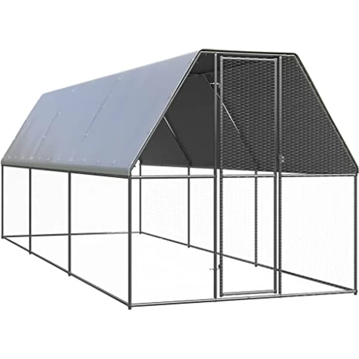 vidaXL Hühnerstall, Outdoor-Hühnerkäfig 2x6x2 m aus verzinktem Stahl mit wasserabweisendem Dach und Schloss, silber-silbergrau – Bild 1