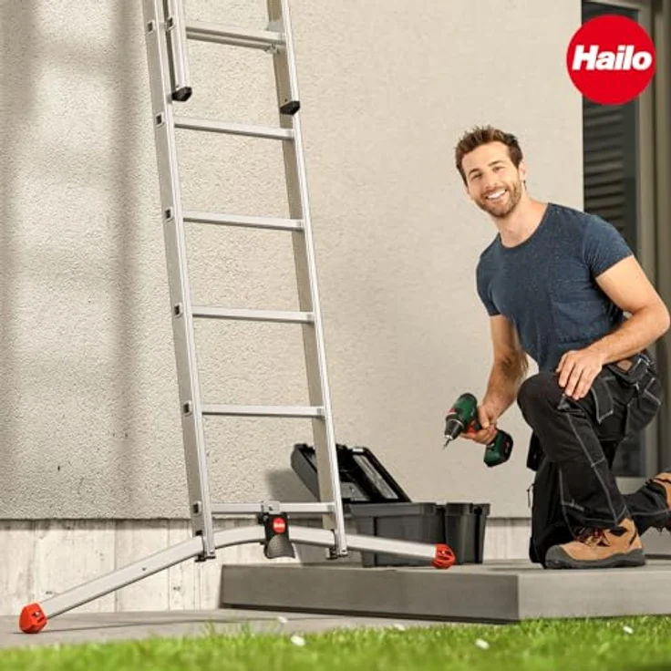 Hailo HobbyLOT, 3-teilige Alu-Kombileiter mit LOT-System, bis 150 kg Belastbarkeit, variabel 7-11 Sprossen – Bild 7