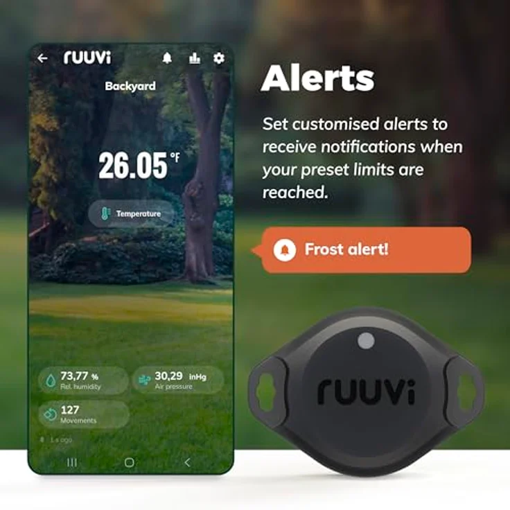 Ruuvi RuuviTag Pro RTPro 4-in-1 Umwelt Sensor, industrieller Bluetooth-Temperatur- und Feuchtigkeitssensor, IP67, Schwarz – Bild 3