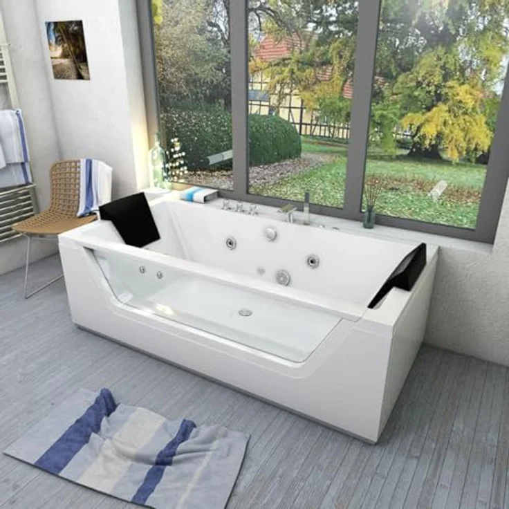 AcquaVapore Whirlpool Pool Badewanne W83-B, 180x90 cm, 2-Personen, 1100W Wassermassage, 100% Acryl, inkl. Armaturen und Frontschürzen – Bild 3