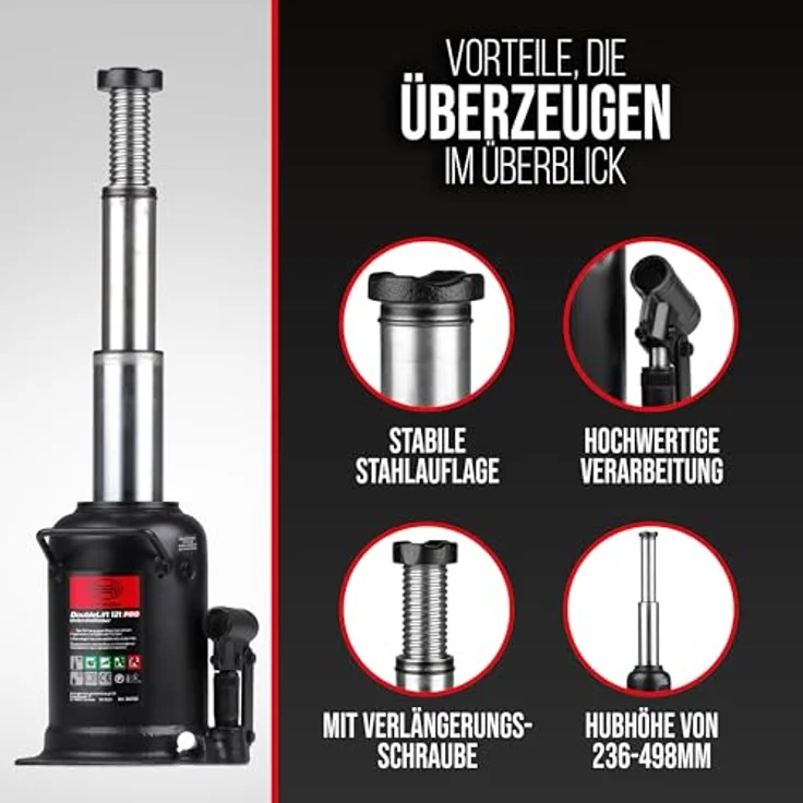 HEYNER® DoubleLift 12t PRO, hydraulischer Doppelhub-Unterstellheber für SUV/LKW, Traglast 12 Tonnen, 3-stufig, mit Tasche, maximaler Hubhöhe 498 mm – Bild 5