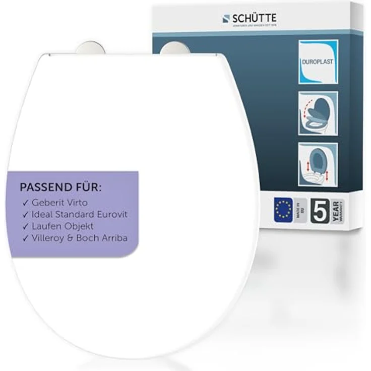 Schütte WC-Sitz Pro 1 Duroplast mit Absenkautomatik, Schnellverschluss und hoher Belastbarkeit, Weiß – Bild 1