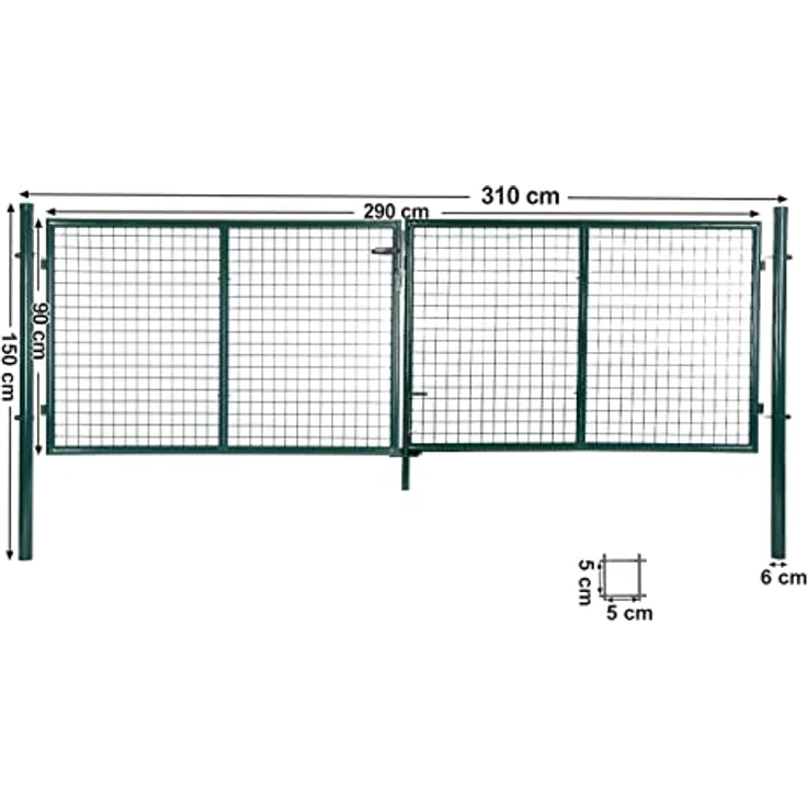 SONGMICS Doppeltor, Gartentor, Gartentür, mit Schloss und 3 Schlüsseln, 90 x 310 cm (L x H), grün GGD300G - Preisvergleich – Bild 3