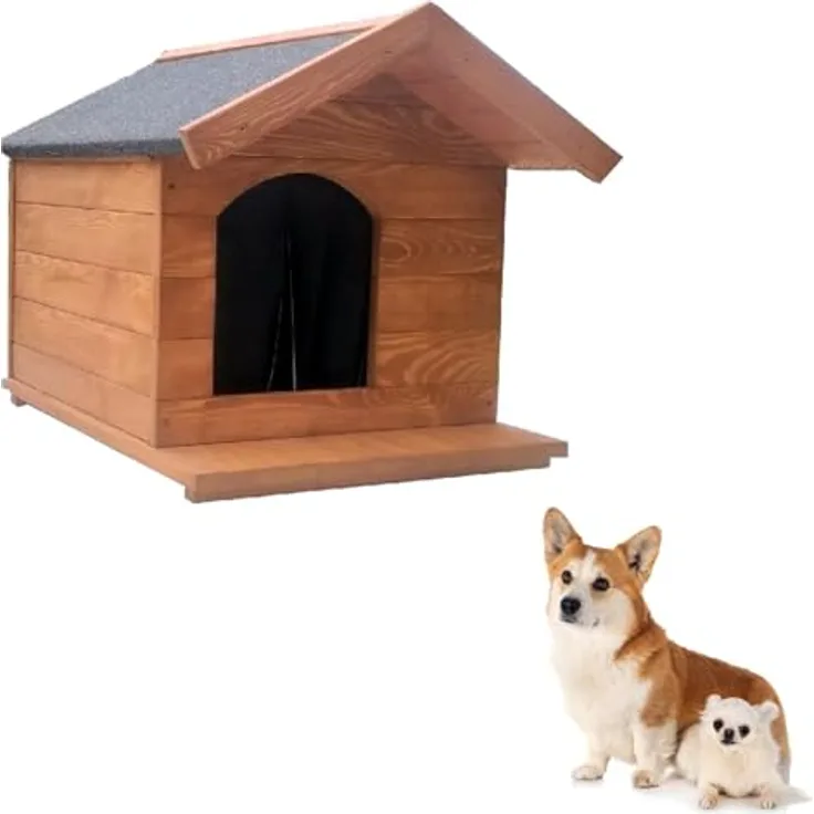 QLS Hundehütte Hundehaus Hundehöhle 65 x 55 x 58 cm Isoliert Tierhütte Hundebox Wetterfest Outdoor, Teakholzfarbe - Preisvergleich