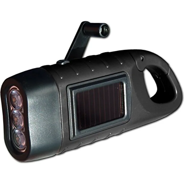 POWER plus Seepferdchen Dynamo Solar 3 LED Taschenlampe, Stahl, schwarz - Integrierte Karabiner Haken, gute Leistung