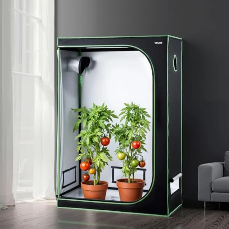 VEVOR Growzelt HX12060180, 120x60x180 cm Indoor-Pflanzenzelt aus 600D hochreflektierendem Mylar mit Beobachtungsfenster und Bodenwanne, für Obst, Blumen & Gemüse, Schwarz + Grün – Bild 8