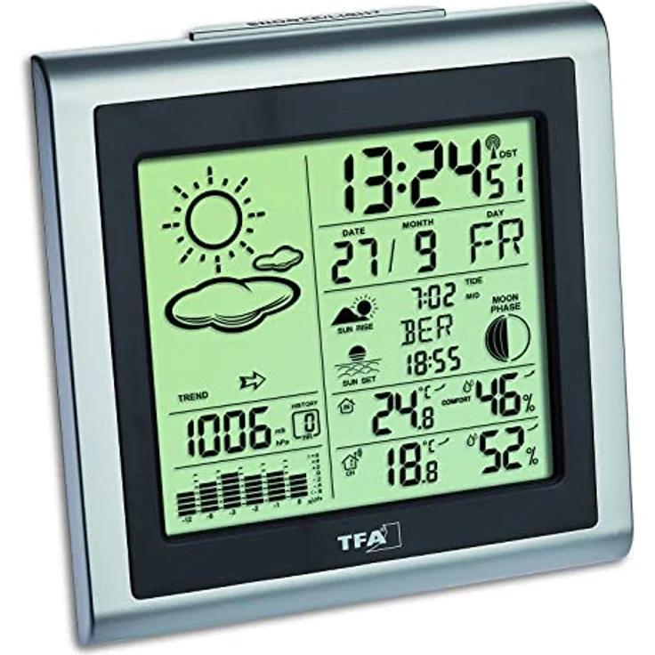 TFA Dostmann Funk-Wetterstation Largo, 35.1145.54, mit Wettervorhersage, Aussensender, inkl Funkuhr, für innen und aussen, silber – Bild 3