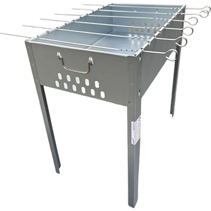 Grillpaul Mangal Spießgrill, Schaschlik Standgrill 50x30x50cm inkl. 6 Edelstahl Spieße, robust und langlebig, schwarz