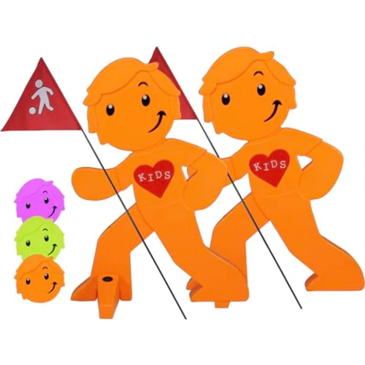 StreetBuddy Warnfigur mit Fahne, reflektierender Warnaufsteller für Kindersicherheit - Orange