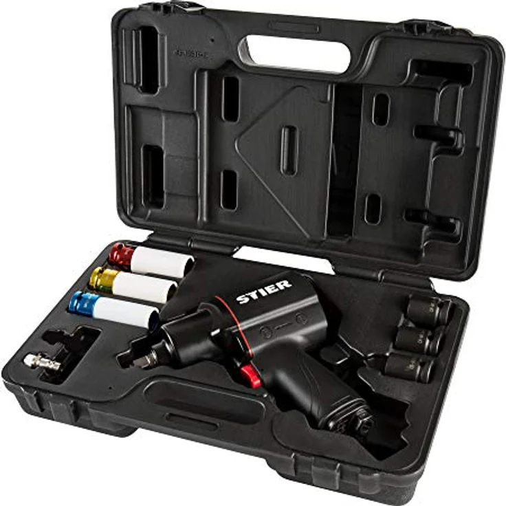 STIER Druckluft Schlagschrauber 17-BBS, 8-teiliges Set, max. Lösemoment 1.756 Nm, 3 Geschwindigkeitsstufen – Bild 2