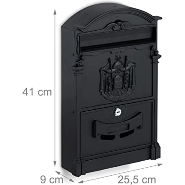 Relaxdays Briefkasten antik, nostalgischer Wand Postkasten mit Sichtfenster, HBT: 41 x 25,5 x 9 cm, Stahl & Alu, schwarz, 10038925 – Bild 4
