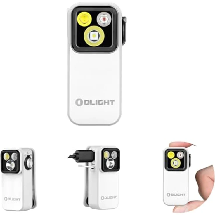 OLIGHT Oclip Pro Mini LED Taschenlampe, 500 Lumen, USB-C wiederaufladbar, IPX6 wasserfest, mit Flutlicht, fokussiertem Licht und Rotlicht, kompakte Clip Lampe für Läufer und Camping (weiß) – Bild 1