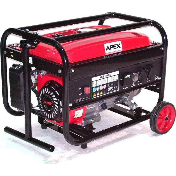 Apex Benzin Stromerzeuger QS3000 mit Fahrwerk und 4,5 kW Leistung, 196 ccm, 2 x 230V, fahrbar