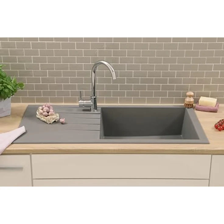 Respekta Houston Mineralitespüle Betongrau, 1 Becken Einbauspüle 100 x 50 cm, geeignet für Unterschränke ab 60 cm Breite – Bild 2