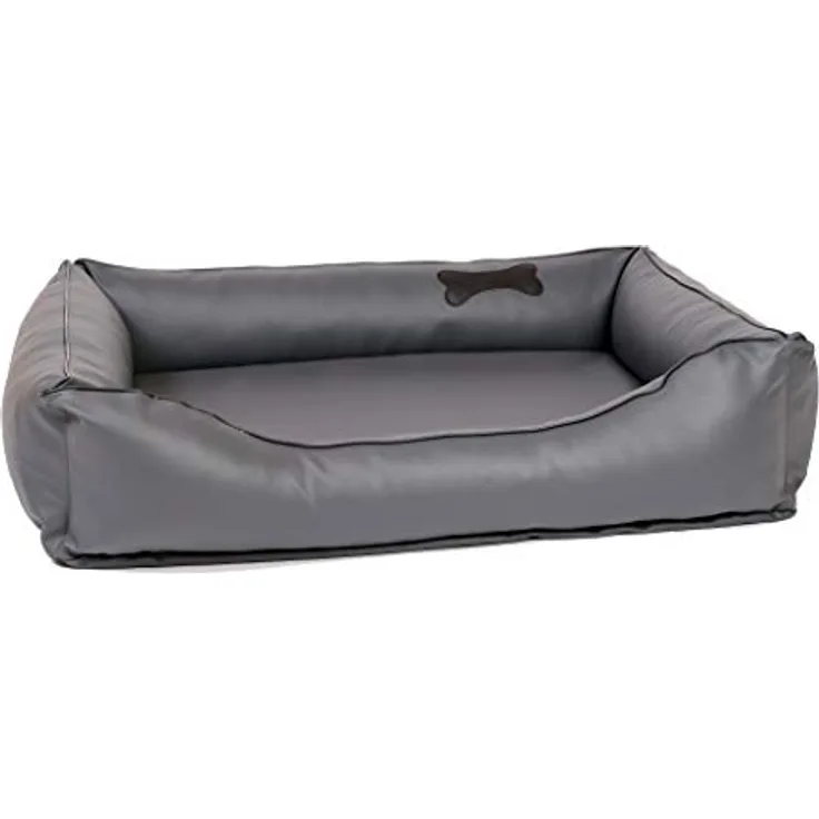 CopcoPet Hundebett Paco Kunstleder Grau, Größe L ca. 90 x 70 cm - robust, geruchsneutral, wasserabweisend und komfortabel