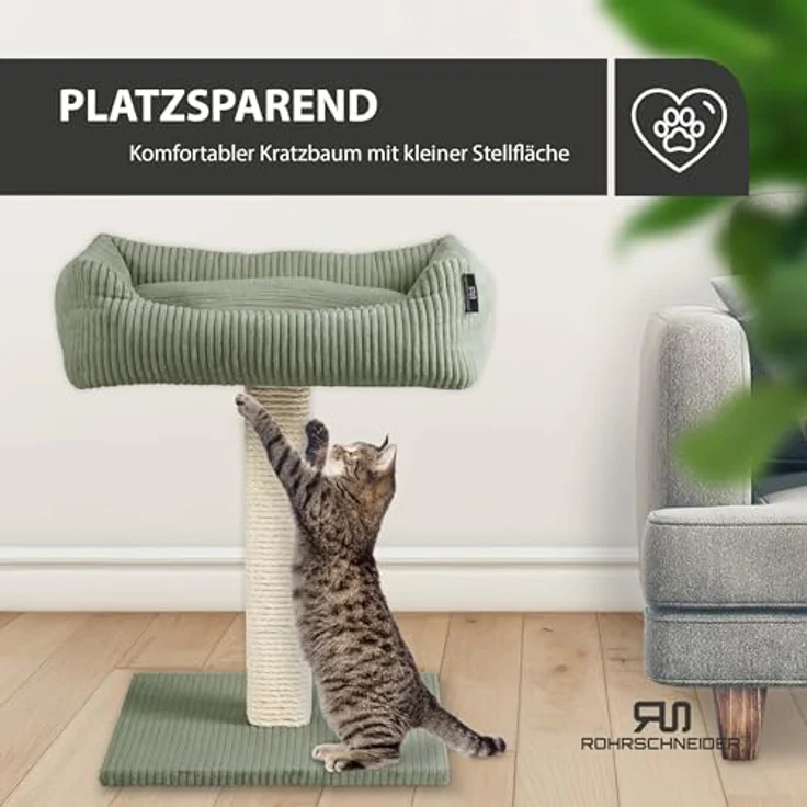 Rohrschneider Kratzbaum Katzenbaum Wolly breiter Kratzstamm mit Katzenbett Cordstoff, Made in Germany, versch. Farben – Bild 5