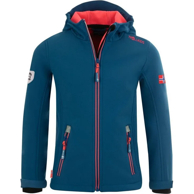 TROLLKIDS Softshelljacke Trollfjord Wasserabweisend, Mädchen, wasserdicht, winddicht, norwegische Flagge, Lonely Troll, grau