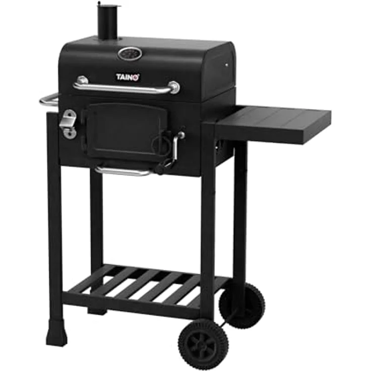 TAINO Holzkohlegrill HERO, Kohlerost höhenverstellbar, kleiner Smoker, Seitentisch klappbar, Schwarz – Bild 4