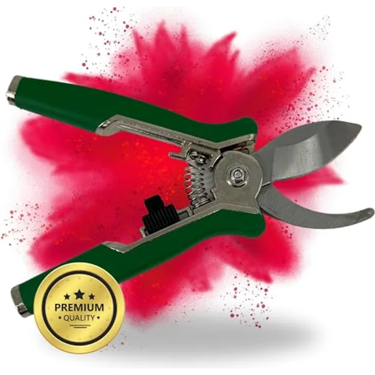 TronicXL Premium Grow Ernteschere Gartenschere gebogen für Eigenanbau 6mm, Anti-Rutsch Griff, Sicherheitsschloss, für Links- und Rechtshänder