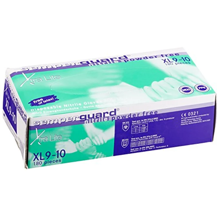 Semperguard 816780239/3000001620 XtraLite Einmalschutz und Untersuchungshandschuh aus Nitrillatex, puderfrei, Größe XL, 9-10, Lavendelblau (180 er-Pack) – Bild 2