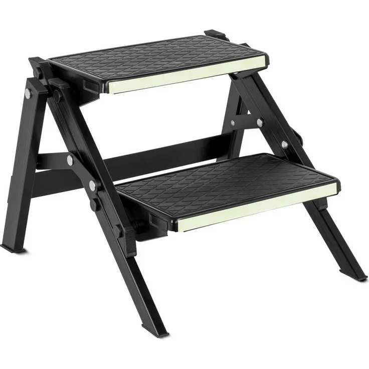 BRUNNER Trittleiter Doppel Trittstufe Ruckstep Black Fluo, Camping Tritt mit fluoreszierenden Sicherheitsstreifen