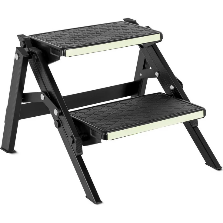 BRUNNER Trittleiter Doppel Trittstufe Ruckstep Black Fluo, Camping Tritt mit fluoreszierenden Sicherheitsstreifen – Bild 1