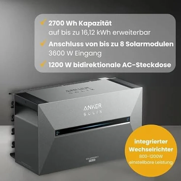 Anker Solix Solarbank 3 E2700 Pro, Stromspeicher mit 2,68 kWh Kapazität, erweiterbar auf 16 kWh, bidirektionales Laden bis 1200 W, IP65 wetterfest, bis zu 8 Solarmodule, 3600 W Solareingangsleistung – Bild 7