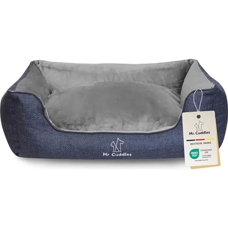 Mr. Cuddles Hundekorb Pablo | Tierbett herausnehmbares Innenkissen | Hundekissen waschbar | Öko Tex 100 | Blau | Größe M: 80x50cm