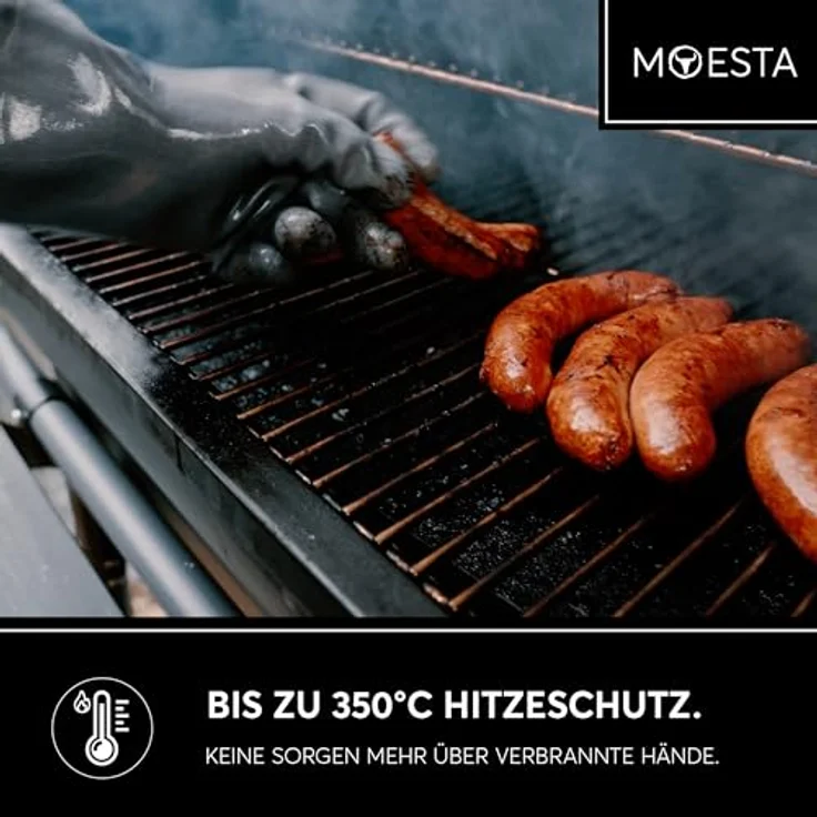 Moesta BBQ Grillhandschuhe HeatPro Hitzehandschuhe - Grillhandschuh Silikon, hitzebeständig, Maschinenwäsche, hygienisch, Softies Innenfutter - Anthrazit - Preisvergleich – Bild 3
