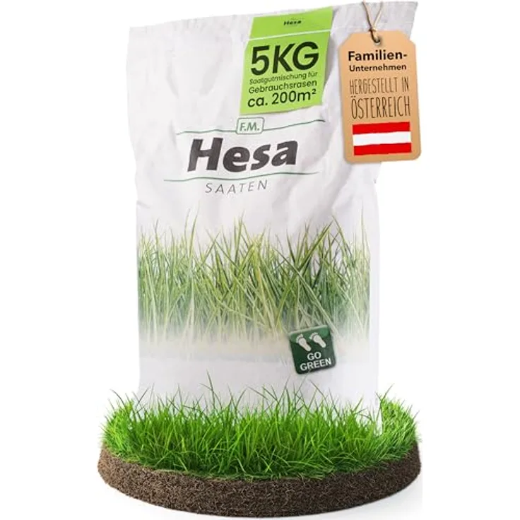 Hesa Gebrauchsrasen 5 kg für 200 m², Sport- und Spielrasen, schnellkeimende Premium Grassamen, strapazierfähig und robust in Profiqualität, RSM 2.3