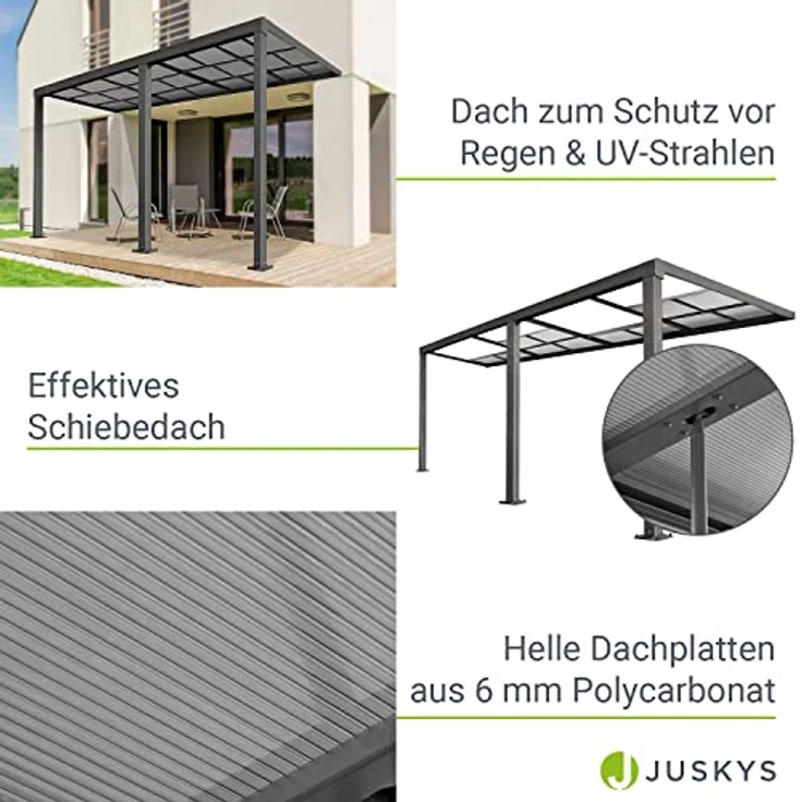 Juskys Terrassenüberdachung 6x3 m mit Schiebedach - Terrassendach aus Aluminium mit Doppelstegplatten - wetterfeste Überdachung mit UV-Schutz - Grau - Preisvergleich – Bild 4