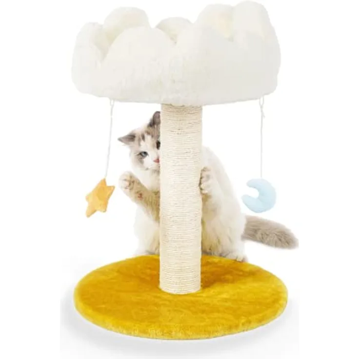 Happi N Pets Wolke Katzenkratzbaum mit Bett, Katzenbaum für Indoor Katzen, Kleiner Katzenturm mit Bällen, Stabiler Katzenspielplatz