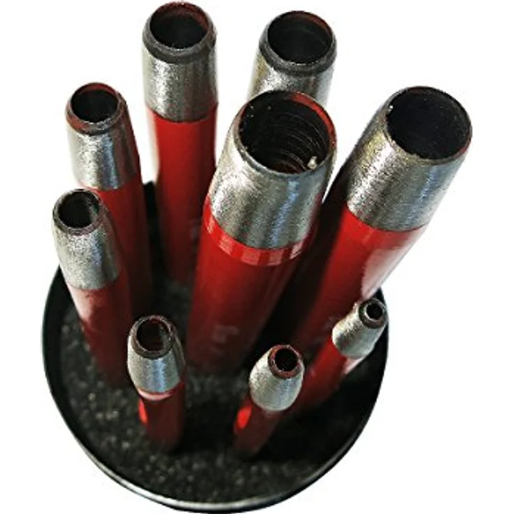 S&R Locheisen-Satz 2-10mm, Rund-Locheisen & Loch-Pfeifen aus Kohlenstoffstahl für präzises Ausstanzen in Pappe, Gummi & Leder, Hohlstanzer & Formlocheisen für Gürtel, Uhren-Armband & weiche Werkstoffe – Bild 2