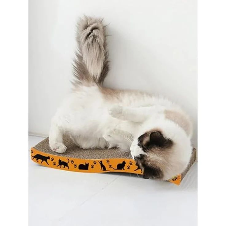 Purlov Kratzpappe mit Katzenminze Ergonomisch Widerstandsfähig Recycelbar Lounge-Bett für Katzen 22037, Rustikales Design mit gelbem Rand – Bild 5