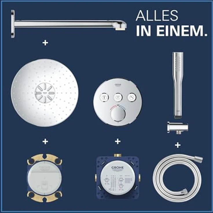 Grohe Precision Smartcontrol Duschsystem, Unterputz Thermostat mit 3 Absperrventilen und Vitalio Kopfbrause-Set, chrom – Bild 10
