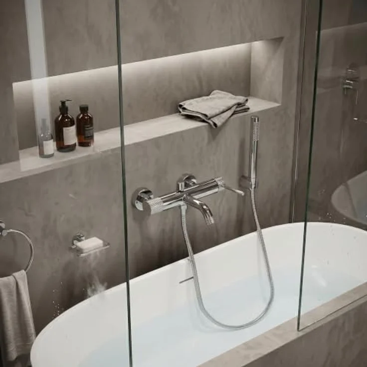 wohnwerk.idee Wannenarmatur Badewanne Armatur Wasserhahn Dusche inkl. Handbrause, Gold Matt, Chrom, Kupfer Matt - Moderne Duschinstallation mit Keramikkartusche und integriertem Perlator – Bild 5