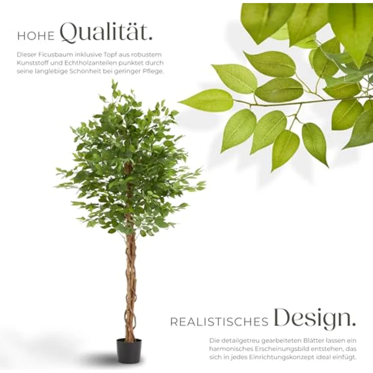 tectake Künstlicher Ficusbaum Fida, 180 cm, naturgetreu mit stabiler Kunststoffbasis, pflegeleicht und vielseitig einsetzbar – Bild 3