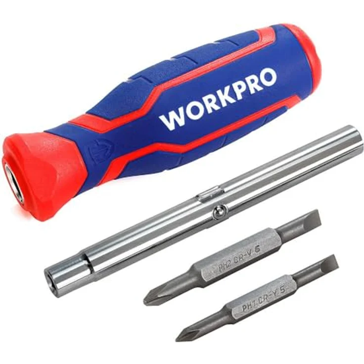 WorkPro Bit-Schraubendreher Set, PH2 und PH1 mit ergonomischem Griff und Chrom-Vanadium-Klingen, 78mm und 65mm Bits – Bild 3