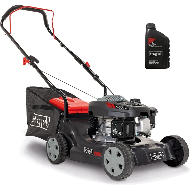 Scheppach MP132-40 Benzin-Rasenmäher - 3,3 PS | 40 cm Schnittbreite | 3-fache Schnitthöhenverstellung | 35 Liter Fangkorb | leicht & platzsparend | große Laufräder | Rasenmäher inkl. Motoröl  – Bild 1