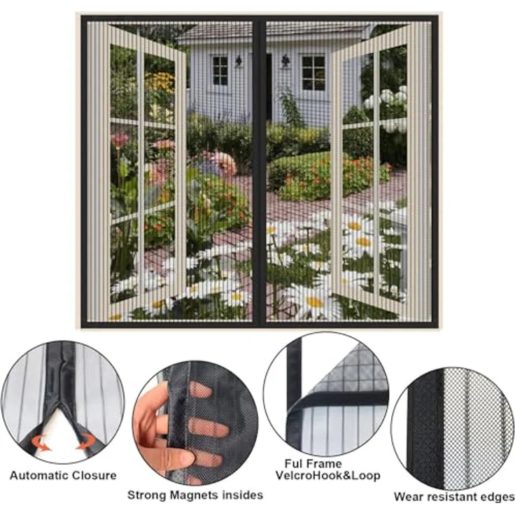 Risareyi Magnet Fliegengitter Fenster 110x120cm, Schwarz, Atmungsaktives Moskitonetz mit Automatischer Schließung und Klettverschluss ohne Bohren – Bild 3