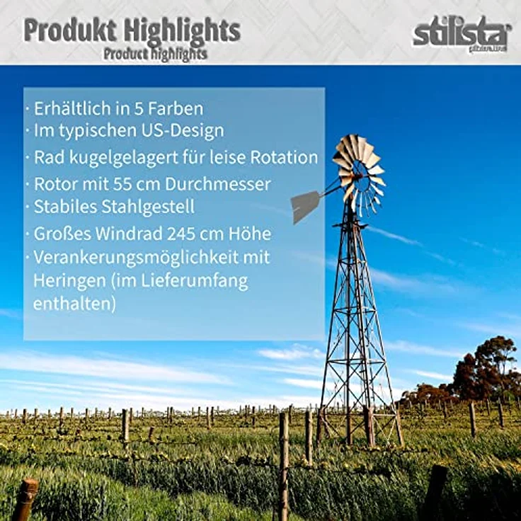 STILISTA Gigantisches Windrad US-Style H 245cm – Bild 8