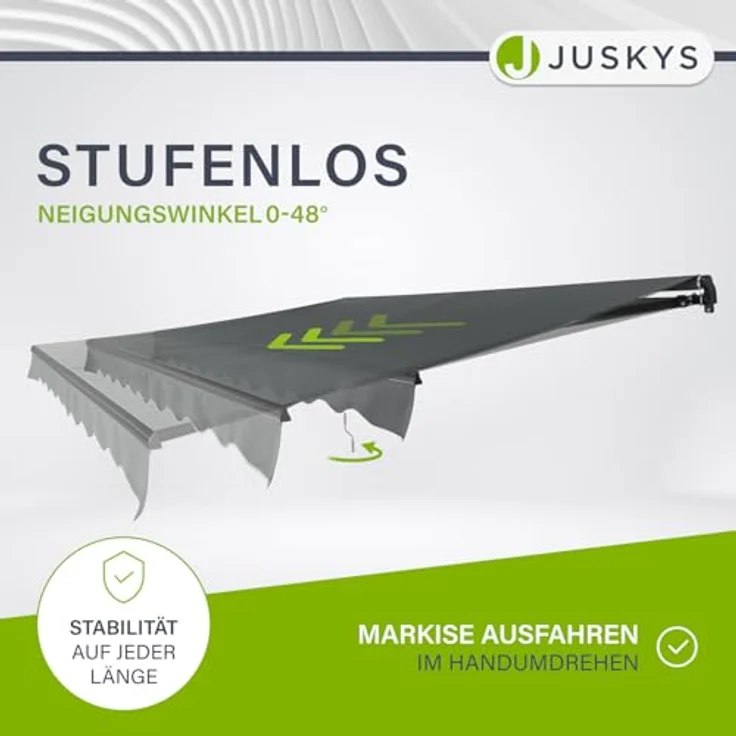 Juskys Gelenkarmmarkise 400 x 300 cm, UV40+ & wasserabweisend, mit Kurbel & Wandhalterung, Grau - Sonnenschutz für Terrasse & Balkon – Bild 4