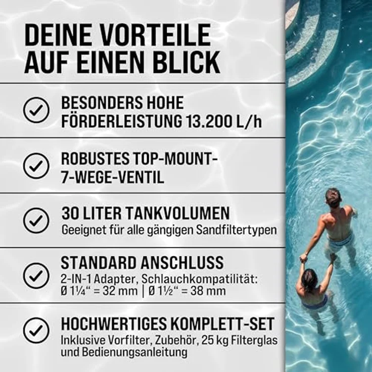 Sandfilteranlage 11.000 L-h Vorfilter Sandfilter Filteranlage Poolfilter XXL Tank inkl. 25kg Filterglas – Bild 9