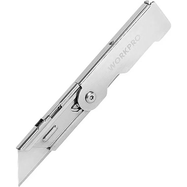 WorkPro WP211001 Cuttermesser, Edelstahl mit Schnellwechselmechanismus für Universalklingen, mit Taschenclip