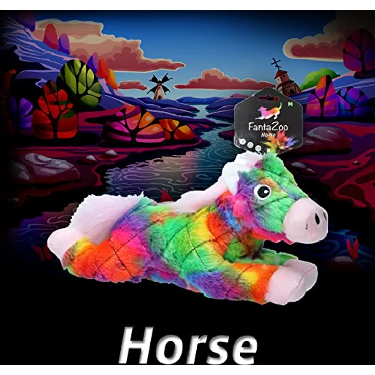 FantaZoo Pferd, Buntes und recyceltes Hundekuscheltier, L - 33 x 15 cm, Hundespielzeug mit Quietsche, für mittelgroße Hunde – Bild 4