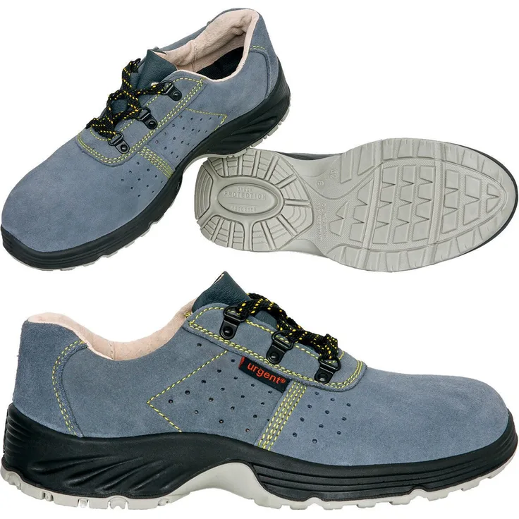 Urgent Arbeitsschuhe Sicherheitsschuhe Halbschuh Schutzschuhe Stahlkappe S1 Arbeitsschuh, Wildleder, Polyurethan Sohle, für warme Räume, grau